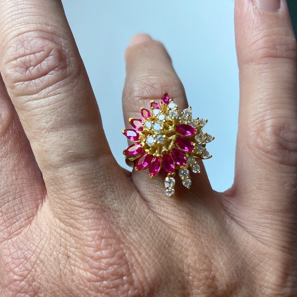 Sterling Silver Vermeil Yellow Gold Over Ruby and Diamond ring (lab created) - Picture 3 of 8